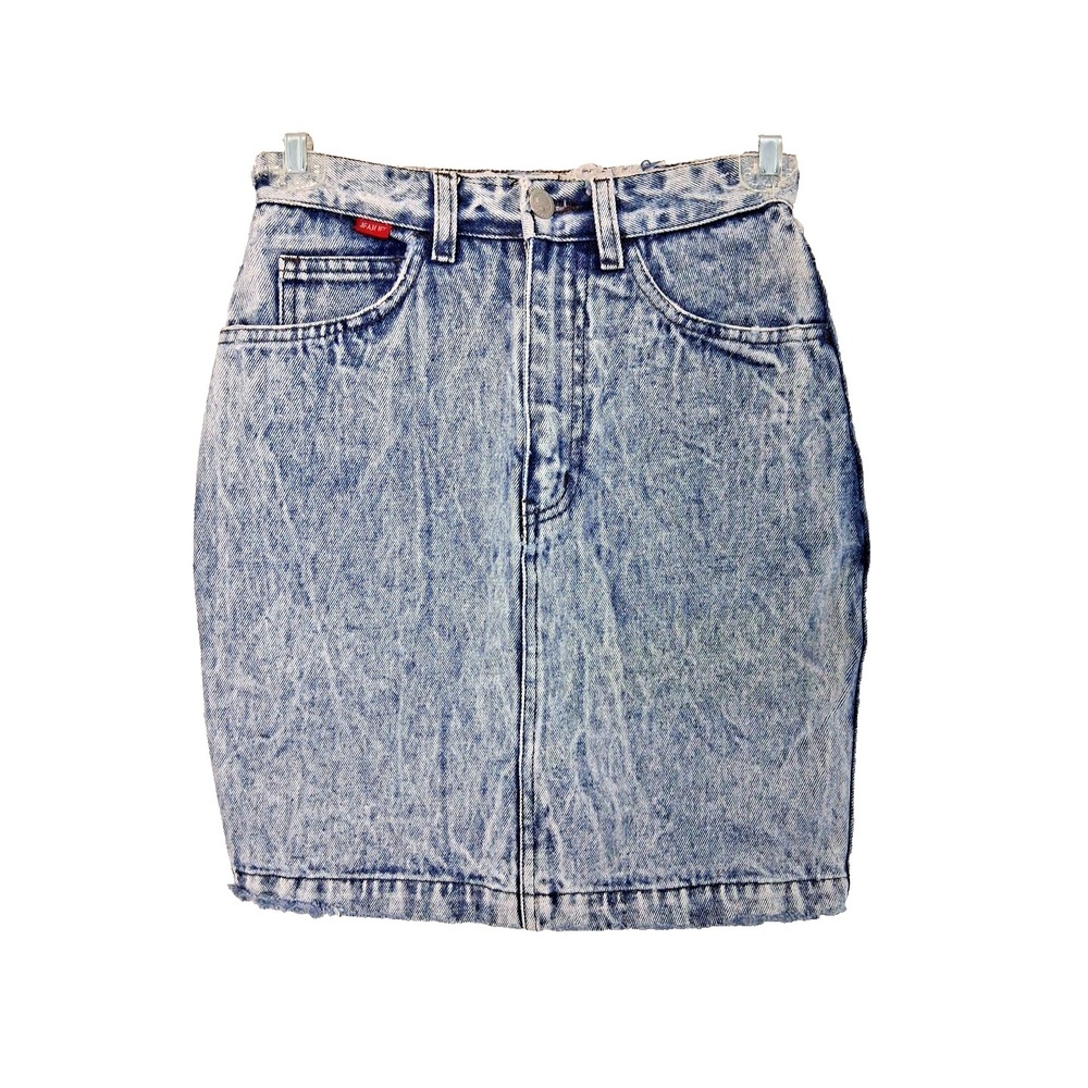 Vintage Jeanjer 80s Acid Wash Distressed Mini Jean Skirt Cotton Size 4 Grunge‎
